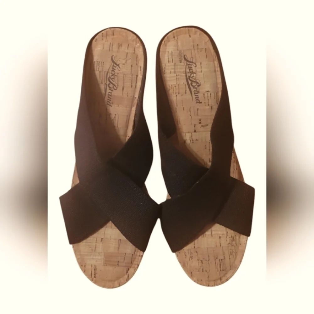 Lucky Brand Womens Miller Wedge Platform Slip On Cork Black  Sandals 9M /39